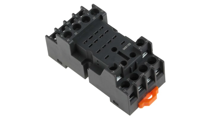 [RS-121-7802] RS PRO 14 Pin 300V DIN Rail Relay Socket, for use with RS PRO RKE & RKF 14 Pin Relays